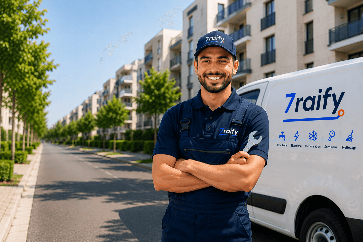Technicien L7raify.com devant son utilitaire